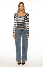 Ronney Navy Stripe Long Sleeve Top Image