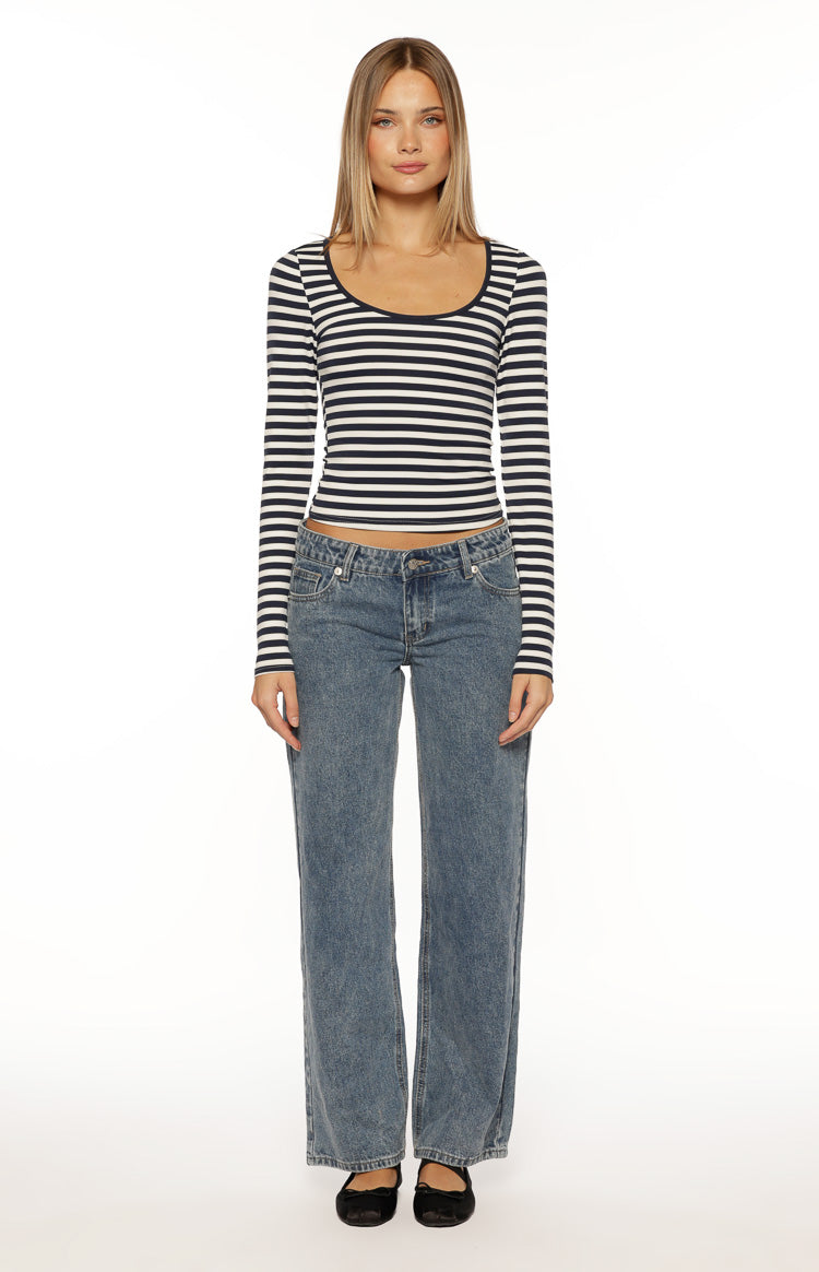 Ronney Navy Stripe Long Sleeve Top Image