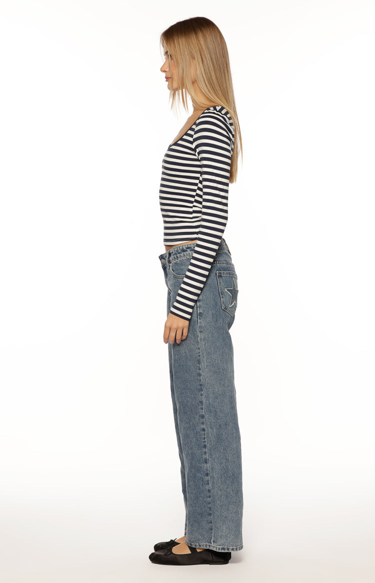 Ronney Navy Stripe Long Sleeve Top Image