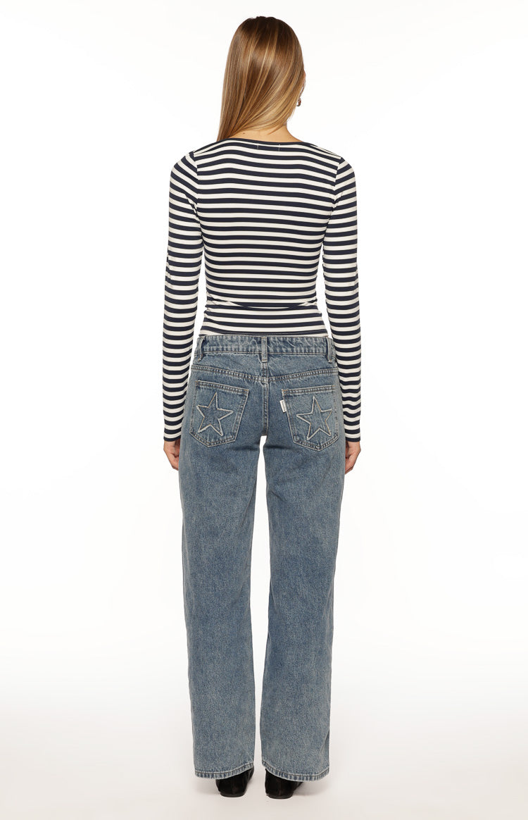 Ronney Navy Stripe Long Sleeve Top Image