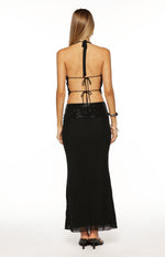 Saedee Black Mesh Sequin Band Maxi Skirt Image