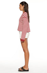 So Breezy Burgundy Stripe Long Sleeve Top Image