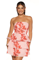 Sofia Pink Floral Strapless Ruffle Mini Dress - PRE ORDER Image