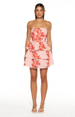 Sofia Pink Floral Strapless Ruffle Mini Dress - PRE ORDER Image