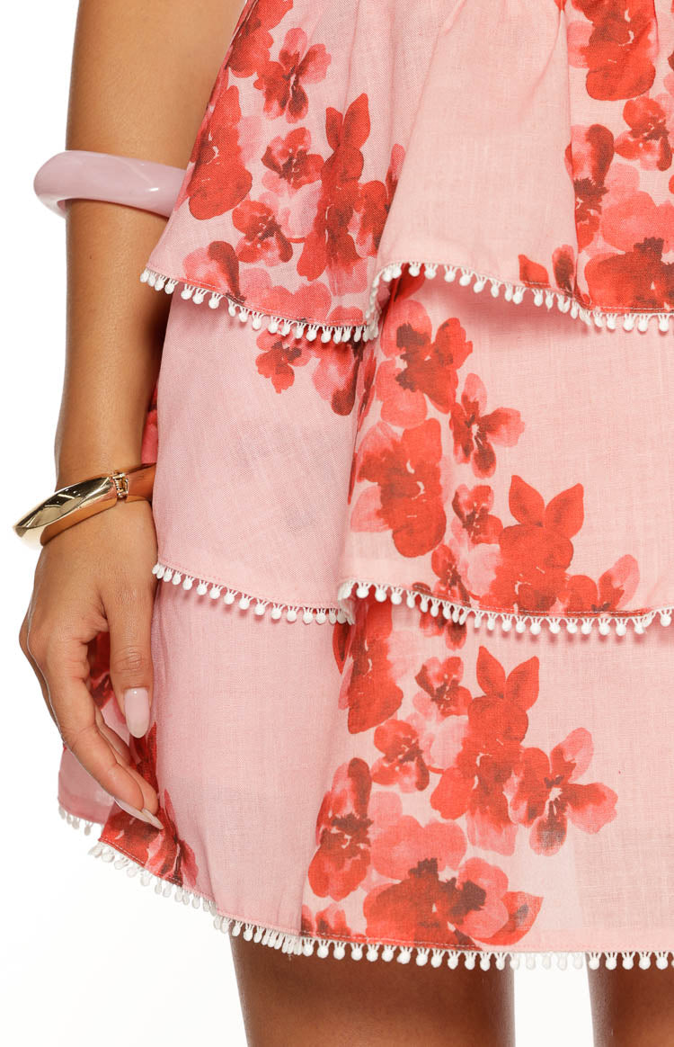 Sofia Pink Floral Strapless Ruffle Mini Dress - PRE ORDER Image