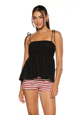 Solei Black Ruched Tie Strap Top Image