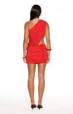 Stevie Red One Shoulder Ruched Mini Dress Image