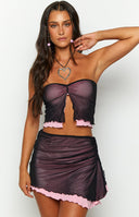 Beginning Boutique Taytum Black Mesh Tube Top black sheer mesh strapless tube top with pink trim