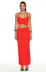 Tegan Red Knit Cut Out Maxi Dress
