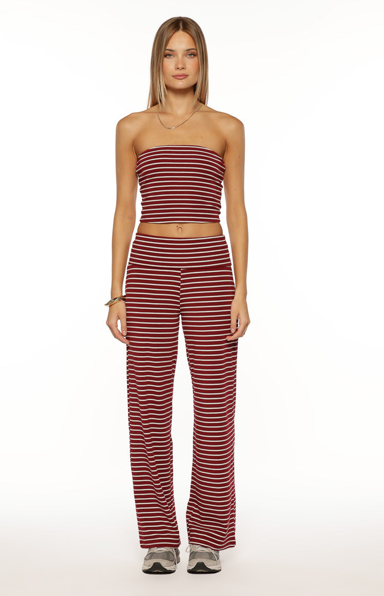Vaeda Burgundy Stripe Strapless Tube Top Image