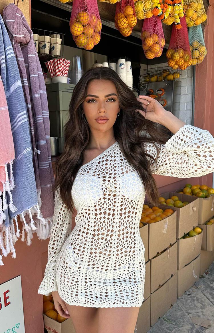 Riga White Long Sleeve Mini Dress Image