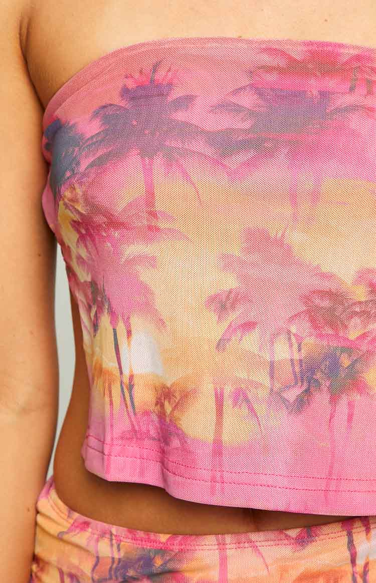 Wynter Pink Print Strapless Top
