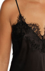 Ziva Black Satin Lace Trim Asymmetrical Top Image
