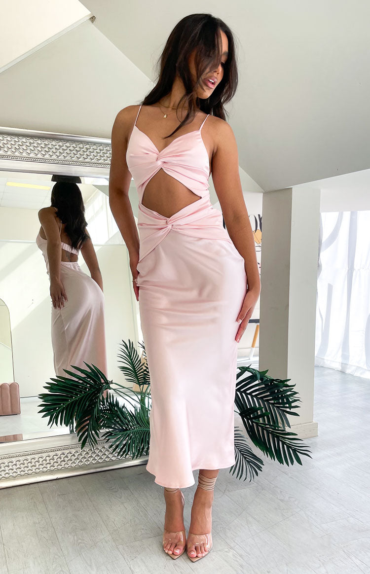 Amelie Pink Twist Satin Midi Dress Image