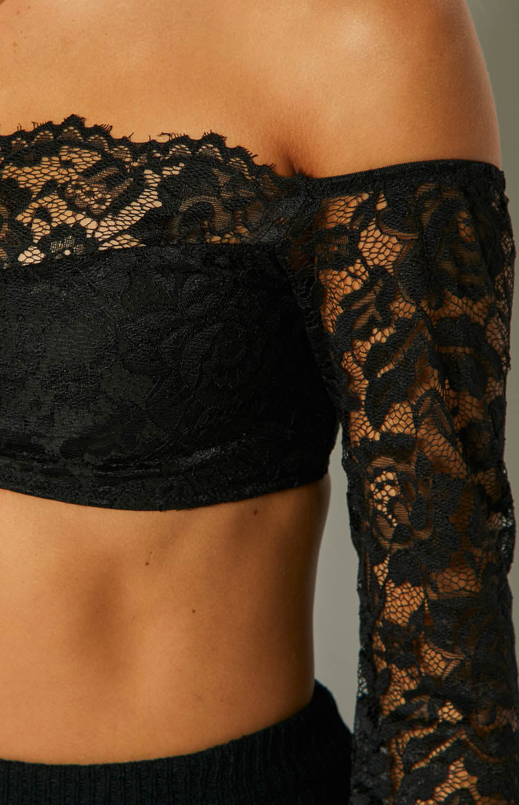 Beatrix Black Lace Long Sleeve Crop Top – Beginning Boutique NZ