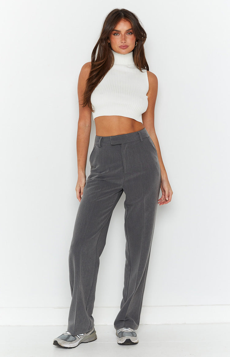 Cabo Grey Straight Leg High Waisted Tailored Pant Image