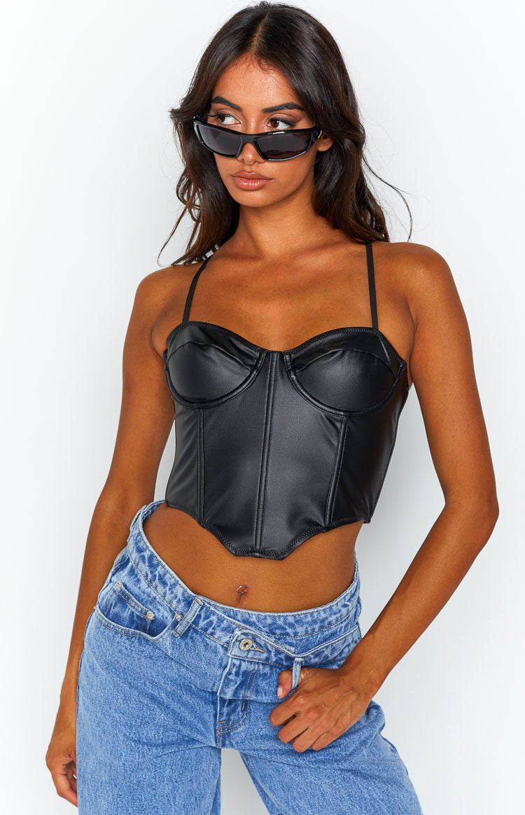 Hartford Black PU Corset Top Beginning Boutique NZ