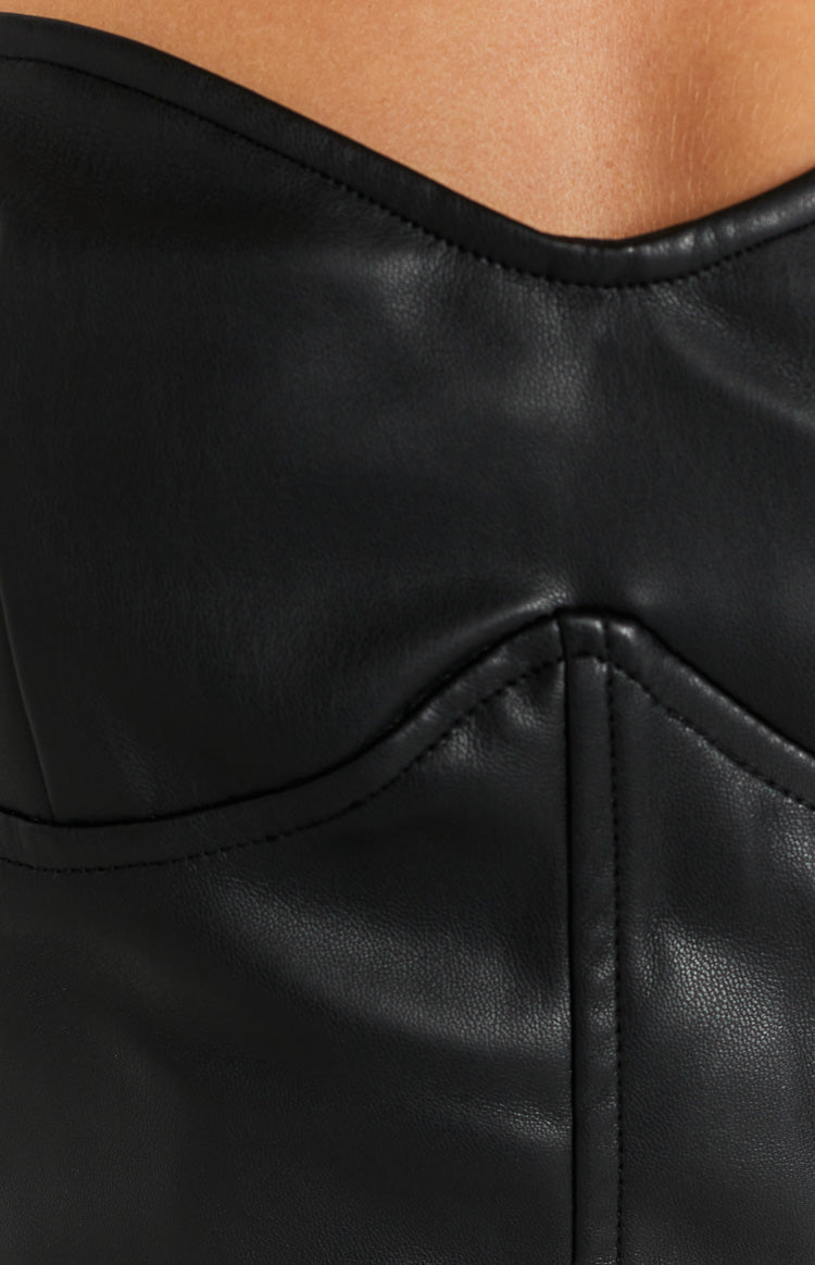Ishani Black Faux Leather Mini Dress Image