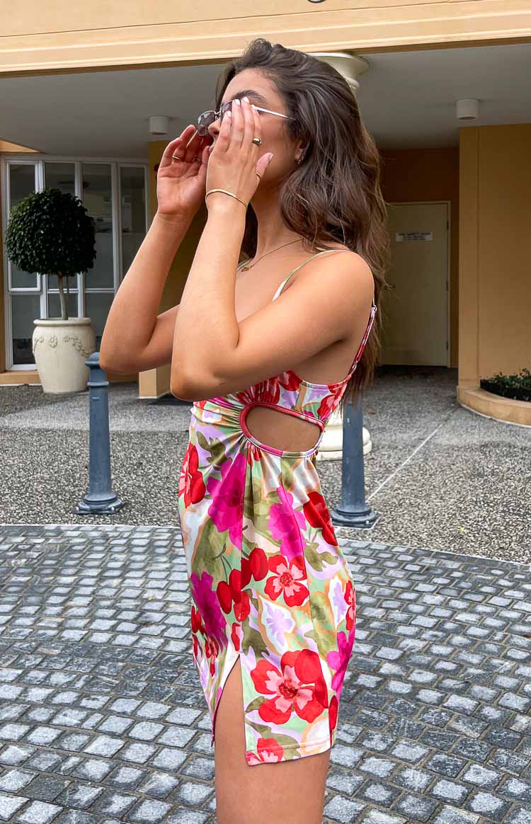 Jenna Pink Floral Cut Out Mini Dress Image