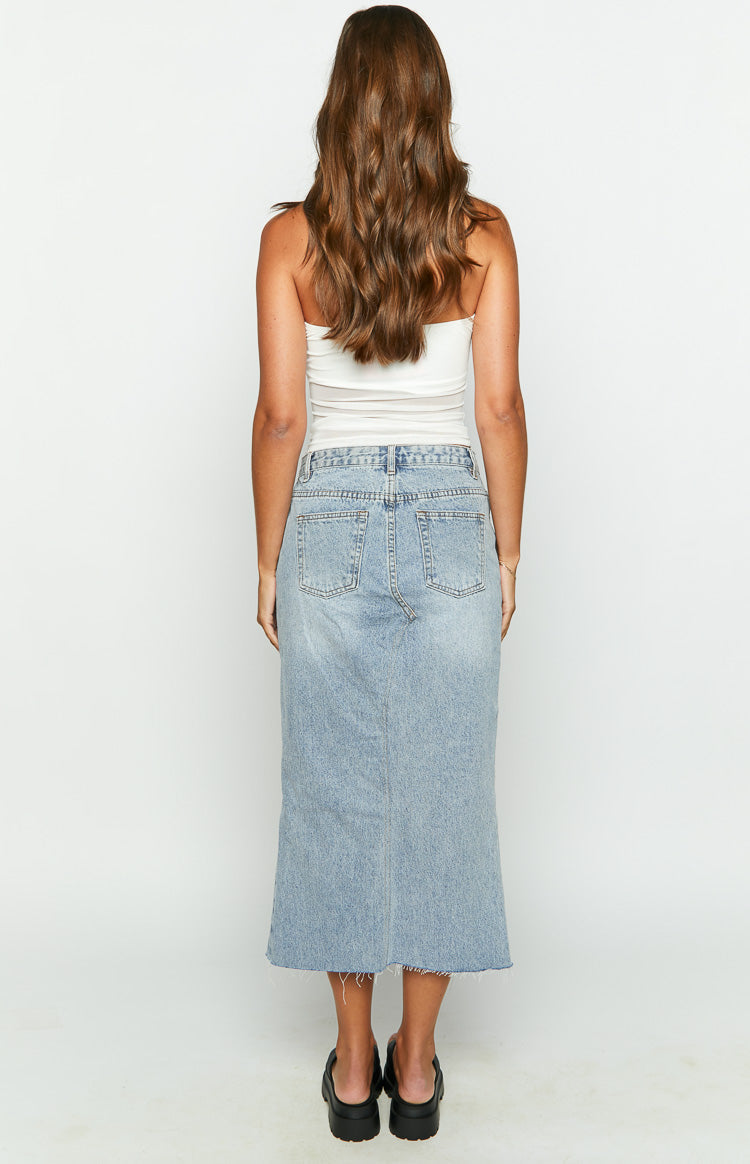 Re-worked Low Waisted Front Split Denim Midi Skirt Image