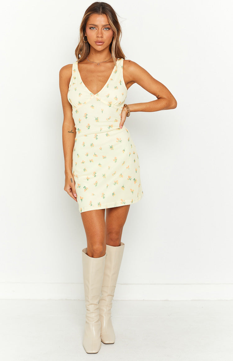 Laurie Yellow Floral Mesh Mini Dress Image