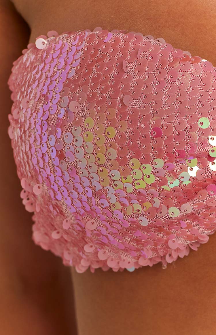 Nyra Pink Sequin Strapless Bralette Top Image