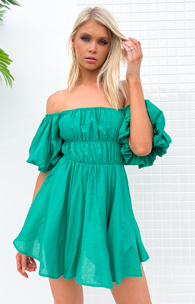 Paradise Puff Sleeve Dress Green Image