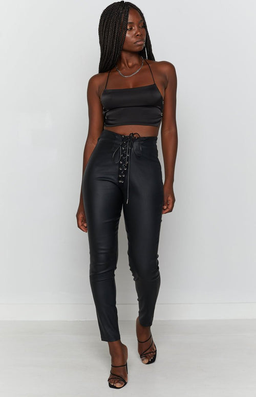 Lace Up leather look Trousers  Misspap UK
