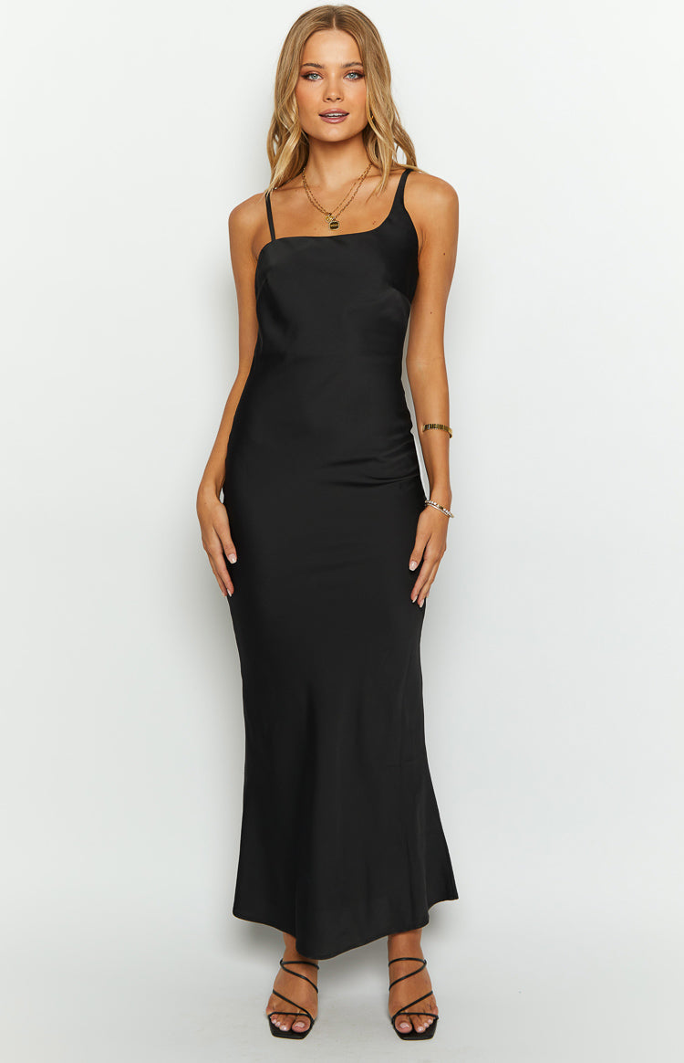 Sloan Black Satin Formal Maxi Dress Image