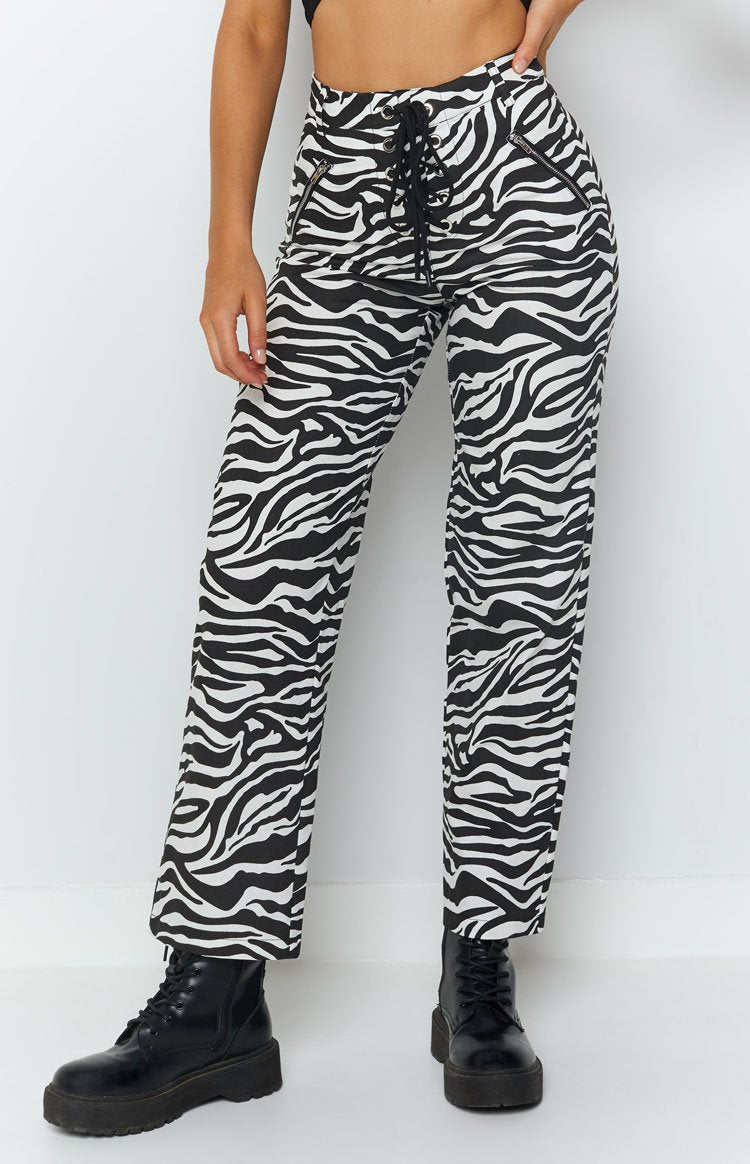 Tiger Lace Up Pants Zebra Image